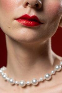Woman wearing elegant pearl jewellery